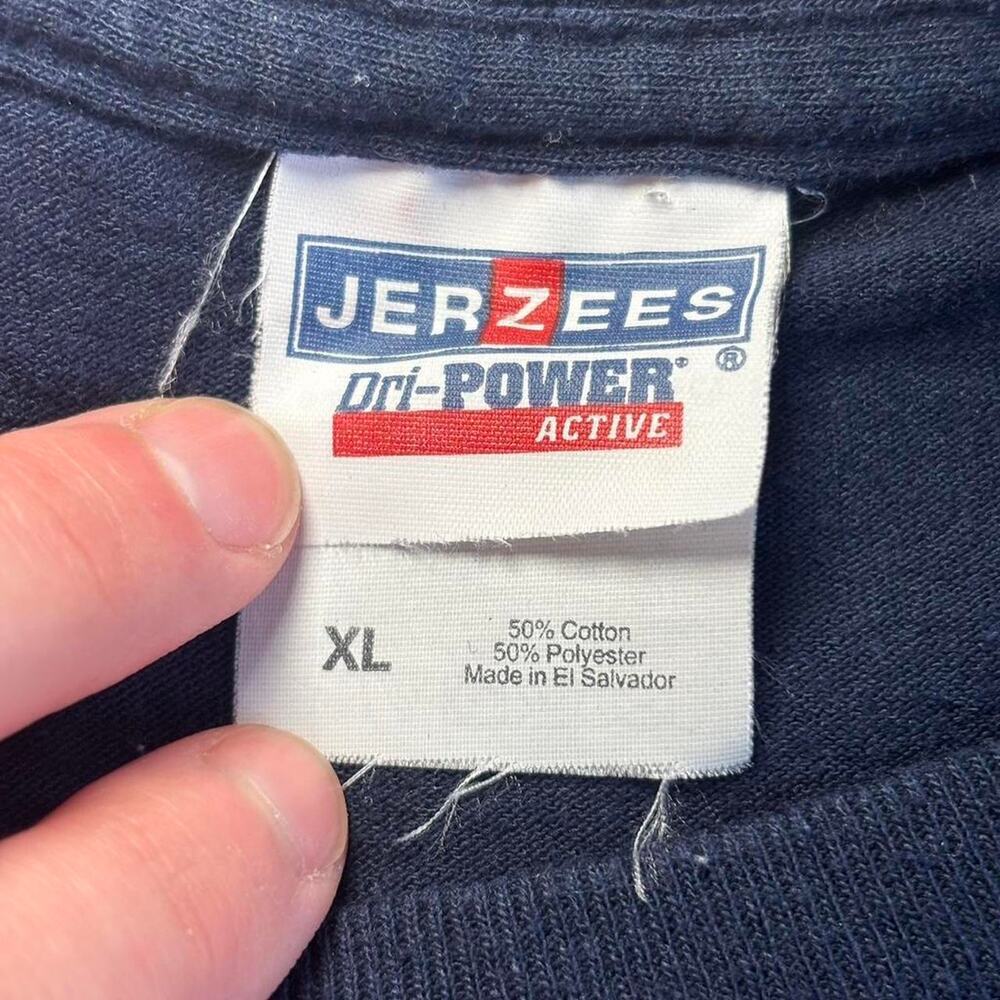JERZEES Unisex XL Graphic T-Shirt Blue White Dri-Power - Picture 2 of 7